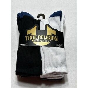 True Religion Mens Size 10-13 Half Cushion Crew Socks 8 Pair Pack New